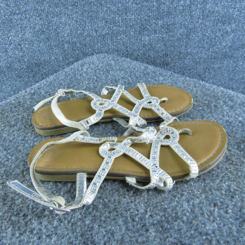 Wonder‎ Nation Youth Girls Strappy Shoes Size 1 Medium Silver Synthetic Buckle